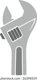 Adjustable wrench silhouette, spanner tool icon, mechanic wrench vector