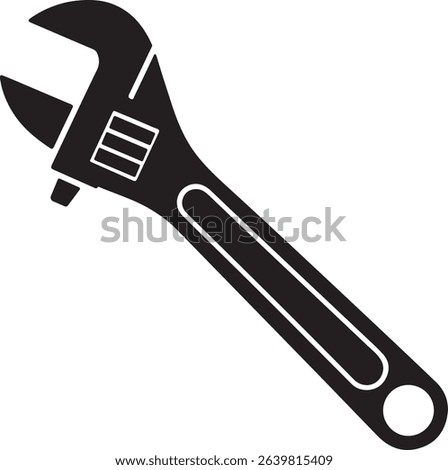 Adjustable wrench silhouette, spanner tool icon, mechanic wrench vector