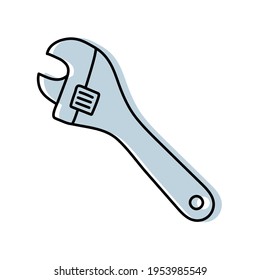 Adjustable wrench sketch. Construction tool. Color vector illustration