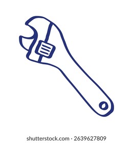 Adjustable wrench sketch. Construction tool. Color vector illustration