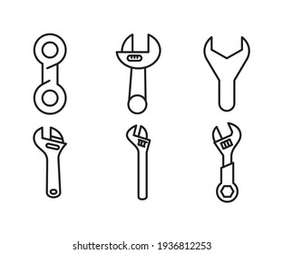 adjustable wrench and spanner icons set vector