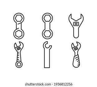 adjustable wrench and spanner icons set vector