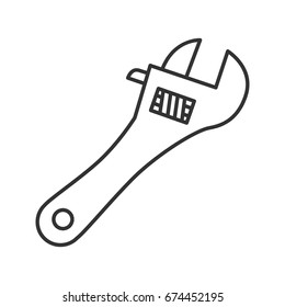 Adjustable wrench, spanner linear icon. Construction tool thin line illustration. Crescent wrench. Contour symbol. Renovation and repair instrument.Vector isolated outline drawing