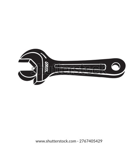 Adjustable wrench spanner silhouette monochrome vector