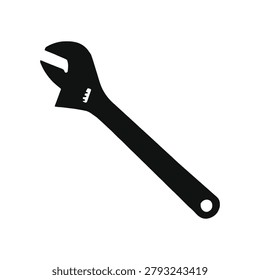 Adjustable Wrench Spanner Tool Silhouette Vector Illustration. Conceptual Plumbing Pipe Repair Hardware Adjustable Spanner Silhouette.