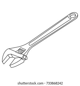 adjustable wrench, straight pipe wrench vector icon on white background, icon, line, tool