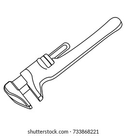 adjustable wrench, straight vector icon on white background, icon, line, tool