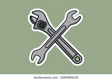 Adjustable Wrench with Wrench tool vector illustration. Mechanic and Plumber working tool equipment objects icon concept. Wrench and Adjustable Wrench tool in cross sign vector design.