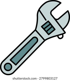 Adjustable wrench vector icon illustration. Industrial spanner or shifting adjustable hand tool for mechanic workshop, plumbing, and garage repair. Flat design with bold line style isolated on white background.