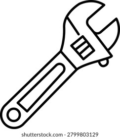 Adjustable wrench vector icon illustration. Industrial spanner or shifting adjustable hand tool for mechanic workshop, plumbing, and garage repair. Flat design with bold line style isolated on white background.