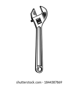 Anpassbare, mit Schlüssel versehene Vektorgrafik. Schlüssel, Werkzeug, Instrument. Reparaturkonzept für Vorlagen für Mechanik-Werkstattembleme oder Garagenetiketten