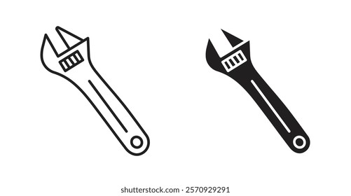 Adjustable wrench vector line icon illustration