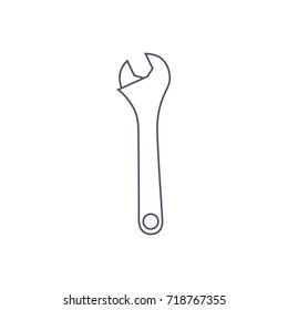 adjustable wrench vector line illustration on white background