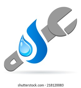 Adjustable Wrench And Water Drop - Pipe Plumber Icon