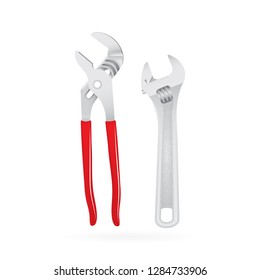 Adjustable wrench.  Water Pump pliers realistic illustrations set.