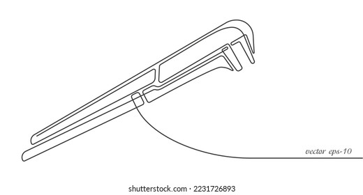 Adjustable wrench.Locksmith tool for work.One line drawing.Vector illustration.	