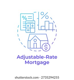 Adjustable-rate mortgage blue gradient concept icon. Investment analysis, rent calculation. Round shape line illustration. Abstract idea. Graphic design. Easy to use in presentation, booklet