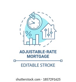 Adjustable-rate mortgage concept icon. Primary loan type idea thin line illustration. Tracker home loan. ARM type. Shorter-term fix. Vector isolated outline RGB color drawing. Editable stroke