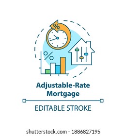 Adjustable-rate Mortgage Concept Icon. Primary Loan Type Idea Thin Line Illustration. Variable Rate Mortgage. ARM Type. Shorter-term Fix. Vector Isolated Outline RGB Color Drawing. Editable Stroke