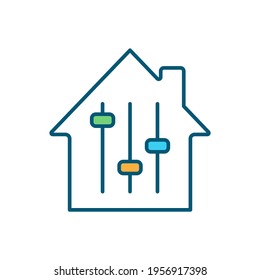 Icono de color RGB de hipoteca de tasa ajustable. hipoteca a tasa variable. Compras de casas. Tipo de interés inicial fijo. Refinanciamiento de un préstamo hipotecario existente. Período de ajuste. Ilustración vectorial aislada