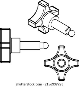 Adjusting Bolt With Plastic Handle. Vector Set