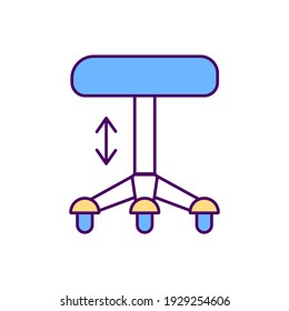 Adjusting chair height RGB color icon. Ergonomic office space. Chair in proper position. Avoiding chronic back pain. Seat height. Preventing muscle fatigue and numbness. Isolated vector illustration