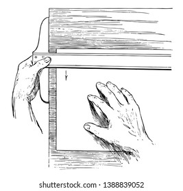 Adjusting the Paper on the board with the left edge with transparency or stationary and canvas and poster board, its thickness setting prevents paper jams, vintage line drawing or engraving