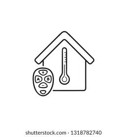 Ajustando la temperatura del hogar inteligente icono del doodle dibujado a mano a distancia con el contorno. Concepto de sistema de automatización del hogar. Ilustración vectorial para impresión, web, móvil e infografía sobre fondo blanco.