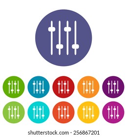 Adjusting the sound web flat icon in different colors. Vector Illustration 