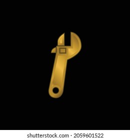 Adjusting Wrench Tool gold plated metalic icon or logo vector