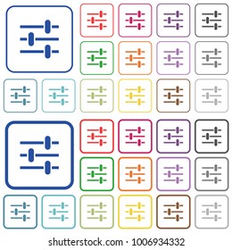 Adjustment color flat icons in rounded square frames. Thin and thick versions included.