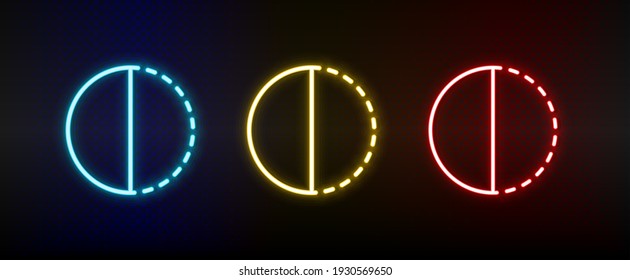 adjustment, contrast neon icon set. Set of red, blue, yellow neon vector icon