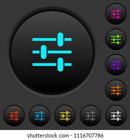 Adjustment dark push buttons with vivid color icons on dark grey background