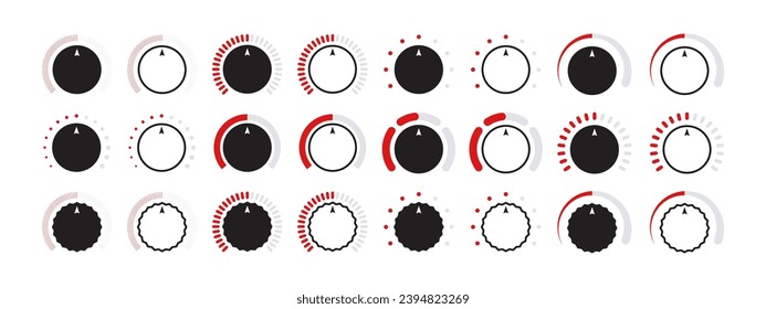 Adjustment dial icons set. Control knob or round dial regulator. Vector scalable graphics