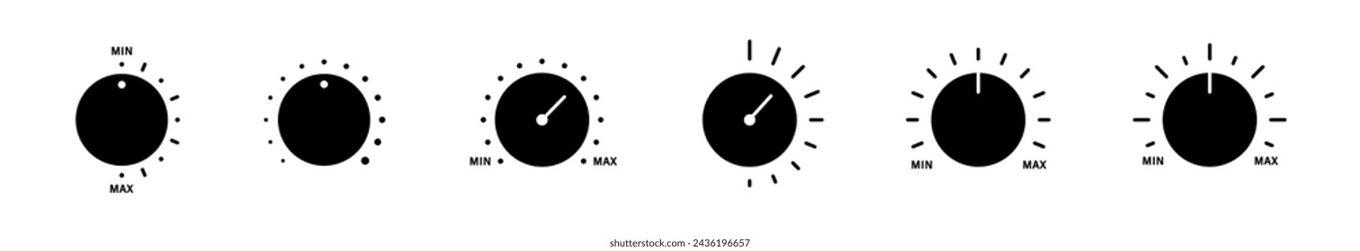 Adjustment dial icons set. Volume controller vector icons collection. Control knobs vector symbols