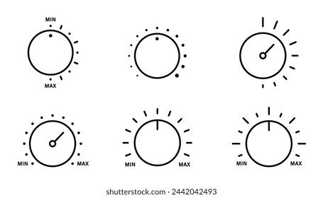 Adjustment dial icons set. Volume controller vector icons collection. Control knobs vector symbols