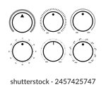 Adjustment dial. Rotary dials with round scale volume level knob and round controller.