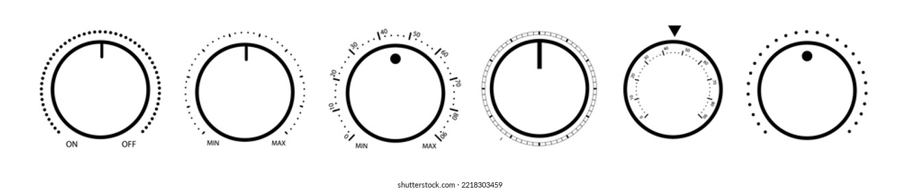 Adjustment dial. Rotary dials with round scale volume level knob and round controller