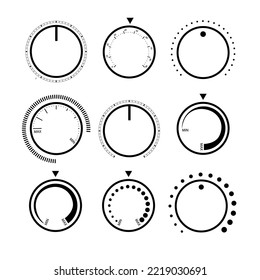 Adjustment dial. Rotary dials with round scale volume level knob and round controller