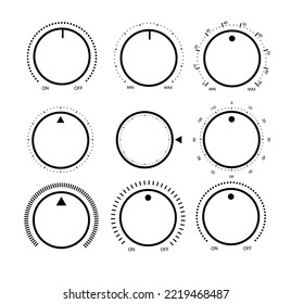 Adjustment dial. Rotary dials with round scale volume level knob and round controller