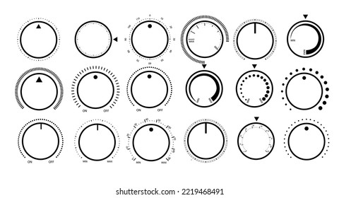 Adjustment dial. Rotary dials with round scale volume level knob and round controller