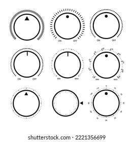 Adjustment dial. Rotary dials with round scale volume level knob and round controller