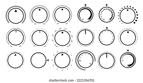 Adjustment dial. Rotary dials with round scale volume level knob and round controller