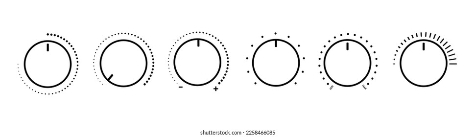 Einstellrad. Rotary-Dialekte mit runden Lautstärkereglern und runden Reglern. 