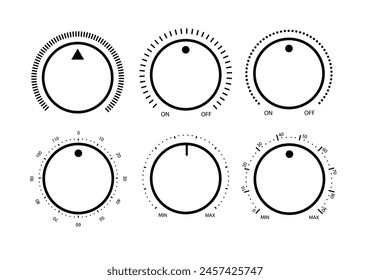 Adjustment dial. Rotary dials with round scale volume level knob and round controller.