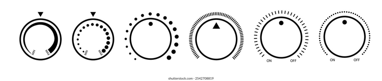 Discagem de ajuste. Mostradores rotativos com botão de nível de volume de escala redonda e controlador redondo