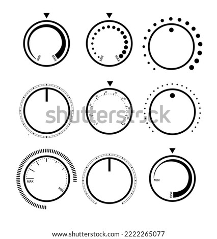 Adjustment dial. Rotary dials with round scale volume level knob and round controller