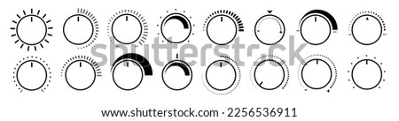 Adjustment dial. Rotary dials with round scale volume level knob and round controller. 