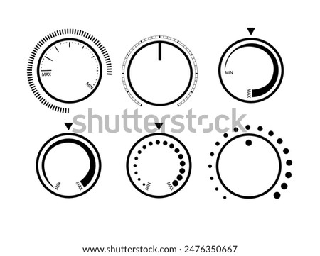 Adjustment dial. Rotary dials with round scale volume level knob and round controller