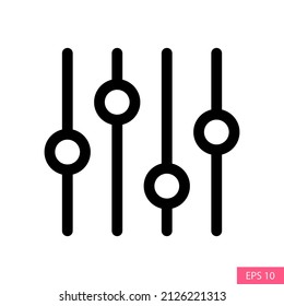Adjustment or Equalizer button vector icon in line style design for website design, app, UI, isolated on white background. Editable stroke. EPS 10 vector illustration.